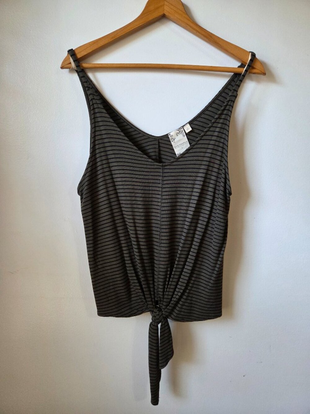 Blu Pepper Black and Gray Striped Tie-Front Tank Top